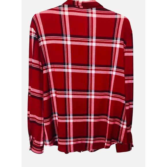 PASSPORT LONG SLV BUTTON  TOP, WOMENS, 3X, RED WHITE NAVY BLUE PLAID, WESTERN - Picture 6 of 11